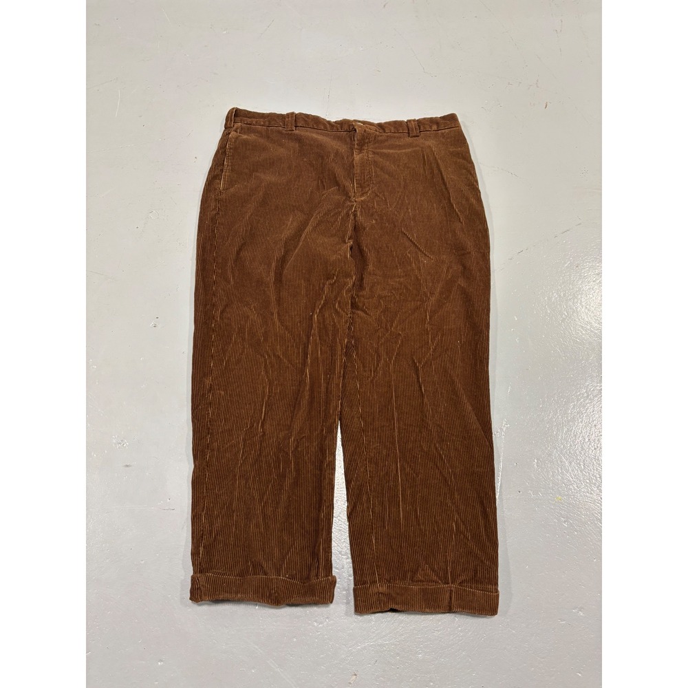 LL Bean Brown Corduroy Pants Mens 42W 100% Cotton Wide Wale Cuffed Trousers
